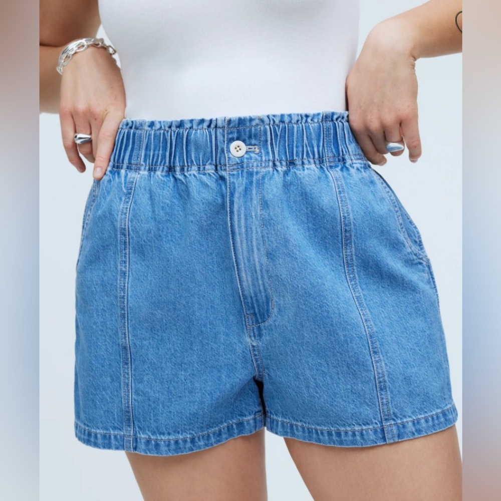 Madewell Denim Pull-On Paperbag Shorts, sz 28, Bunten Wash, EUC